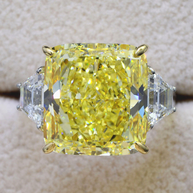 Fancy Yellow Cushion 3Stone Diamond Ring, 12.26Ctw GIA VS2