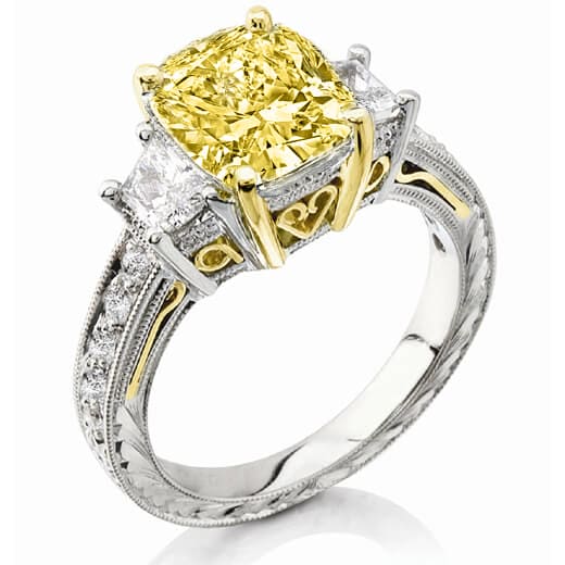 Canary Fancy Yellow Cushion Cut Diamond Ring | Natural Earth Mined