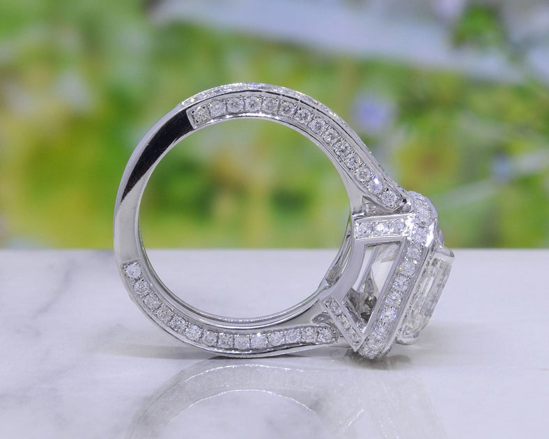 Princess Cut Halo Pave Engagement Ring, 2.5 Ct H VS1 GIA –