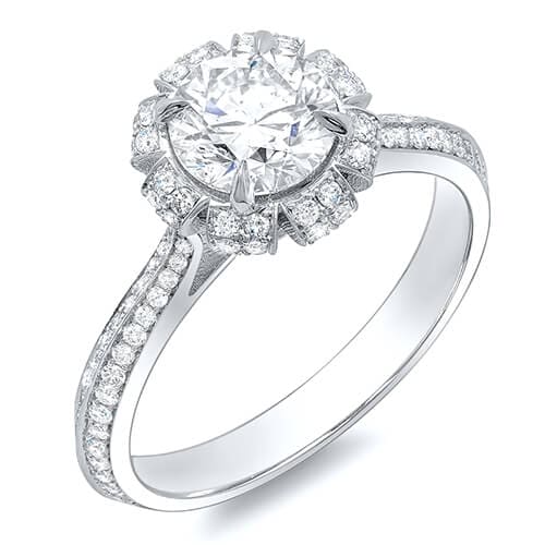 Luvia' 1.00ct Natural White Diamond Gold Flower Engagement Ring