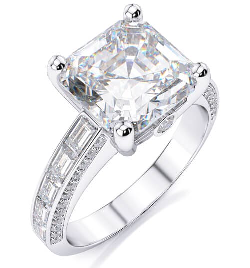 Asscher cut diamond hot sale ring with baguettes