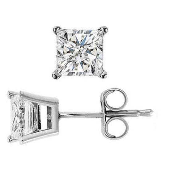 1 ctw Diamond Studs in A Princess Cut (White Gold) G-H Color, SI1 Clarity