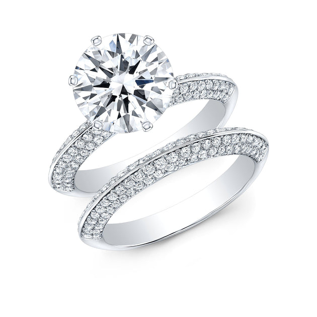 1.27 Carat Blue Diamond Engagement Ring, Knife Edge Bridal Ring, 14K White Gold Micro Pave Certified Handmade