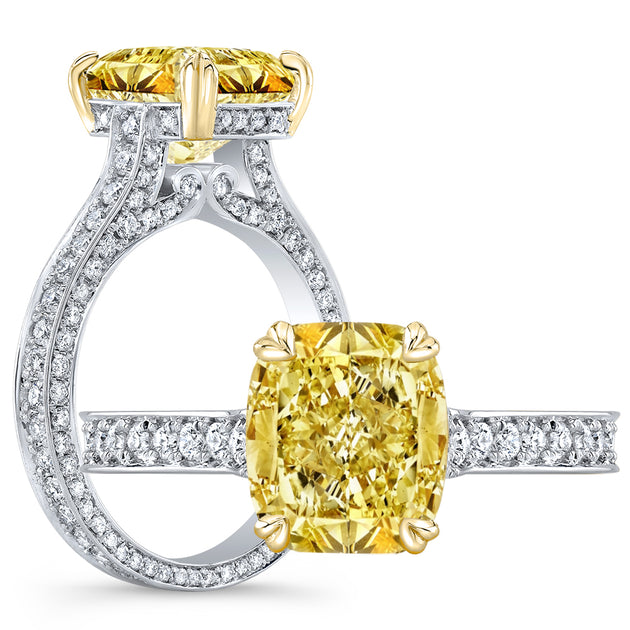 Fancy Intense Yellow Cushion Diamond Ring | 3.25Ct SI1 GIA