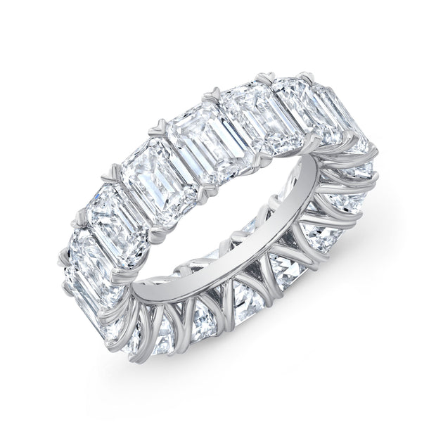 6 Carats Emerald Cut V-Setting Eternity Band F-G Color VS1 Clarity