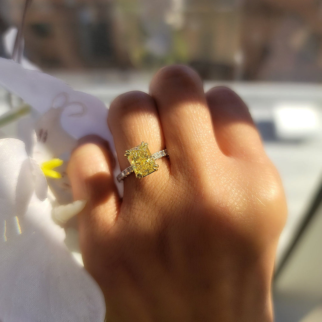 2.80 CT Yellow Radiant outlet Cut Diamond Engagement Ring. Canary Yellow Diamond Ring. Fancy Lab Diamond Ring. Anniversary Gift. Hidden Halo Ring