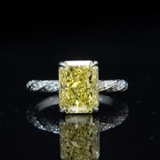 2.00 Ctw Fancy Intense Yellow Radiant Cut Twist Shank Hidden Halo Ring VS1 GIA