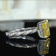 2.00 Ctw Fancy Intense Yellow Radiant Cut Twist Shank Hidden Halo Ring VS1 GIA