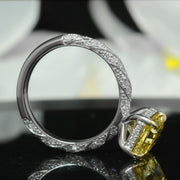 2.00 Ctw Fancy Intense Yellow Radiant Cut Twist Shank Hidden Halo Ring VS1 GIA