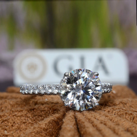 3.10 Ctw. Round Cut Hidden Halo 3-Row Pave Engagement Ring H VS2 GIA Certified 3X