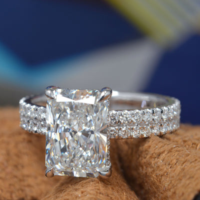 1.80 Ctw Radiant Cut Hidden Halo Two Row Engagement Ring H Color VVS1 GIA Certified
