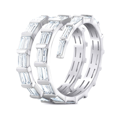 Wrap Around Diamond Ring with Baguettes White Gold
