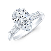 2.40 Ct Pear Shaped Three-Stone Ring with Baguettes E Color SI1 GIA Certified