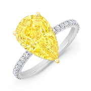 3.30 Ctw Hidden Halo Pear Cut Fancy Yellow Diamond Ring VS2 GIA