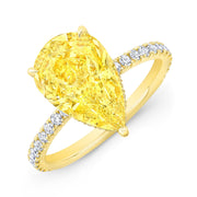 3.30 Ctw Hidden Halo Pear Cut Fancy Yellow Diamond Ring VS2 GIA