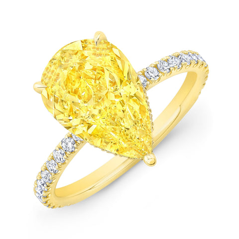 2.30 Ctw Hidden Halo Pear Cut Fancy Light Yellow Diamond Ring VS2 GIA