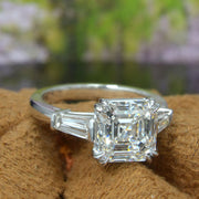 4.60 Ct. Asscher Cut & Baguettes 3 Stone Ring J Color VS1 GIA Certified