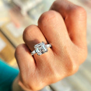 4.60 Ct. Asscher Cut & Baguettes 3 Stone Ring J Color VS1 GIA Certified