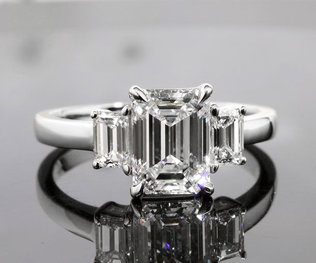 3.30 Ctw Emerald Cut 3 Stone Engagement Ring I VS1 GIA Certified