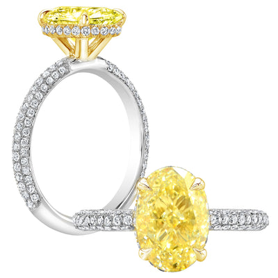 3.20 Ctw Fancy Light Yellow Oval Hidden Halo 3-Row Pave Engagement Ring VVS1 GIA