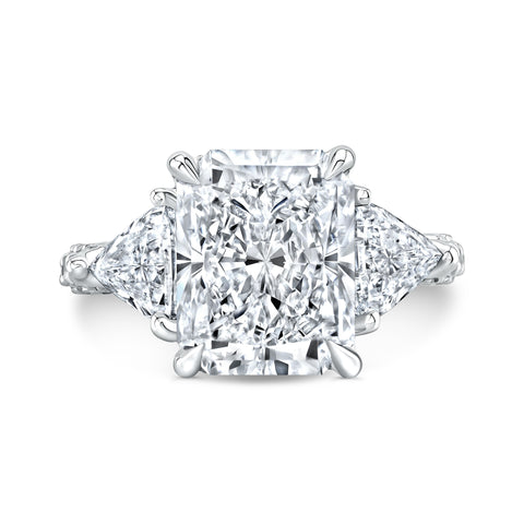 4.80 Ctw  Radiant Cut & Trillion Hidden Halo Micro Pave Diamond Ring H Color VS2 GIA