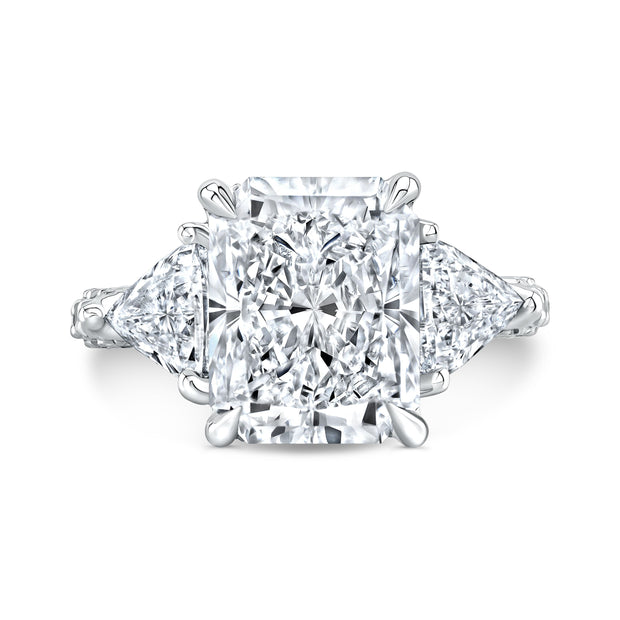 4.80 Ctw  Radiant Cut & Trillion Hidden Halo Micro Pave Diamond Ring G Color VVS2 GIA