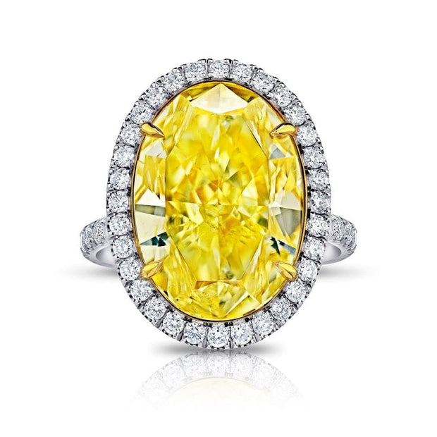 18 Ctw Halo Canary Fancy Yellow Oval Cut Diamond Ring SI2 Clarity GIA Certified