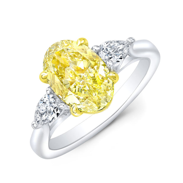 1.60 Ctw Canary Fancy Light Yellow Oval Cut & Pear Cut Diamond Ring VVS1 GIA