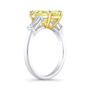 2.00 Ctw Canary Fancy Light Yellow Pear Cut & Baguette Diamond Ring VS2 GIA