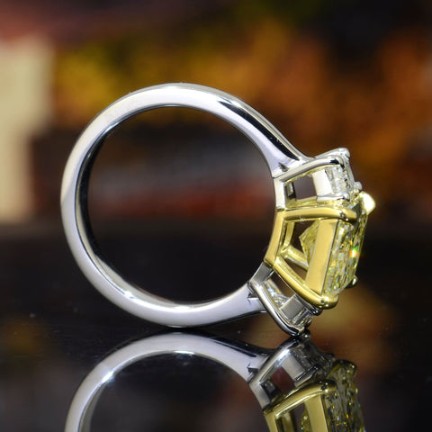 4.20 Ctw Fancy Light Yellow Radiant Cut & Trapezoid Three Stone Ring VS1 GIA