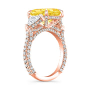 4.80 Ctw Fancy Intense Yellow Radiant Cut  & Trillion Hidden Halo Micro Pave Ring VS1 GIA