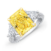 4.80 Ctw Fancy Intense Yellow Radiant Cut  & Trillion Hidden Halo Micro Pave Ring VS1 GIA