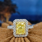 3.40 Ctw Halo Fancy Light Yellow Radiant Cut Diamond Eternity Ring VVS1 GIA