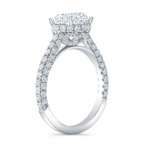 3.10 Ctw. Round Cut Hidden Halo 3-Row Pave Engagement Ring H VS2 GIA Certified 3X