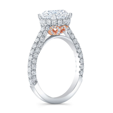 3.10 Ctw. Round Cut Hidden Halo 3-Row Pave Engagement Ring H VS2 GIA Certified 3X