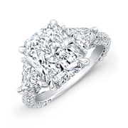 4.80 Ctw  Radiant Cut & Trillion Hidden Halo Micro Pave Diamond Ring H Color VS2 GIA