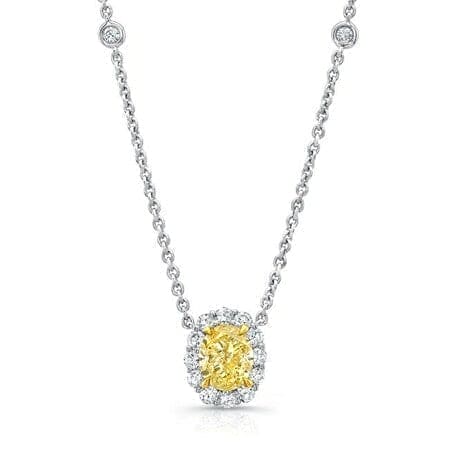 1.70 Ctw Halo Oval Fancy Light Yellow Diamond Necklace VVS1 GIA Certified