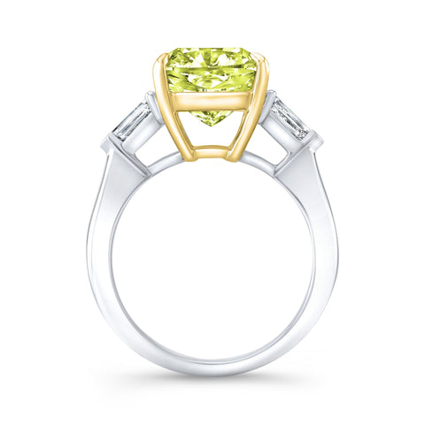 4.10 Ctw. Canary Fancy Light Yellow Cushion & Bullet Cut 3 Stone Diamond Ring VVS1 GIA Certified