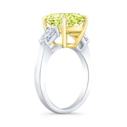 4.10 Ctw. Canary Fancy Light Yellow Cushion & Bullet Cut 3 Stone Diamond Ring VS2 GIA Certified