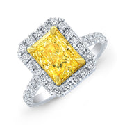 2.90 Ctw Halo Fancy Yellow Radiant Cut Diamond Eternity Ring VS2 GIA