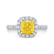 2.70 Ctw Halo Canary Fancy Light Yellow Cushion Pave Ring Flawless GIA