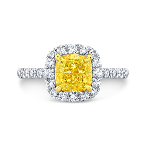 2.90 Ctw Halo Canary Fancy Yellow Cushion Pave Ring VS2 GIA