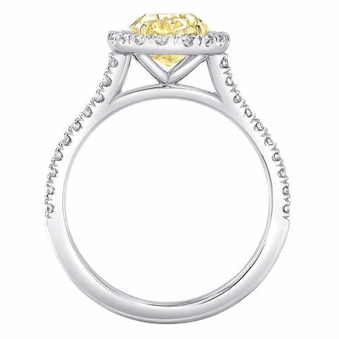 3.90 Ct. Halo Canary Fancy yellow Oval Cut Diamond Ring SI1 GIA Certified