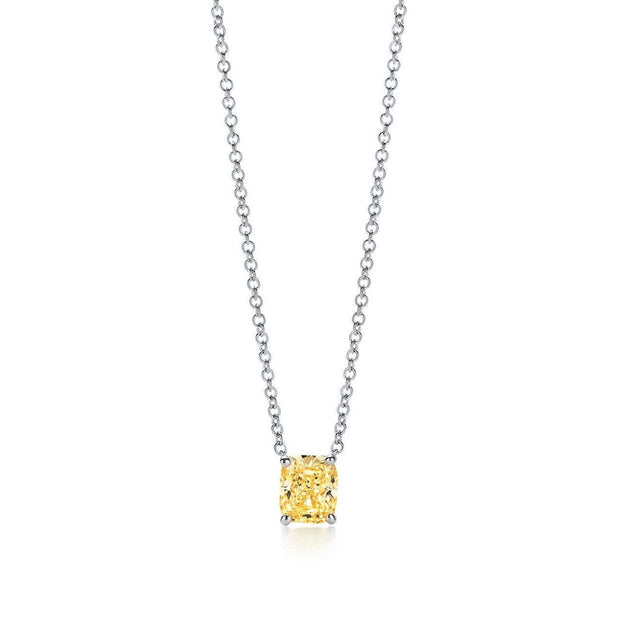 Natural 3 Ct Cushion Cut Canary Fancy Yellow VS2 Diamond Necklace GIA Certified