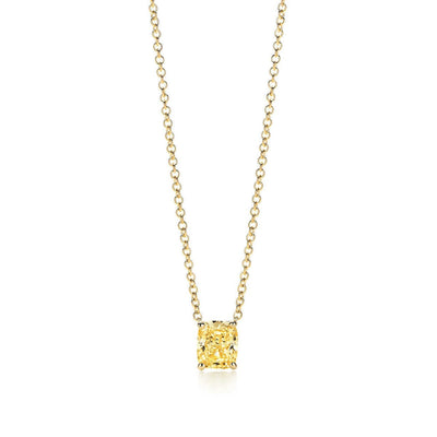 Natural Flawless 2 Ct Cushion Cut Canary Fancy Light Yellow Diamond Necklace GIA Certified