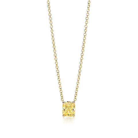 Natural 1.70 Ct Cushion Cut Canary Fancy Yellow Diamond Necklace VS1 GIA Certified