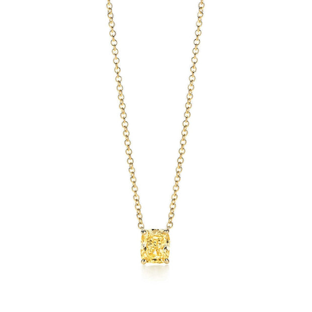 Natural Flawless 2 Ct Cushion Cut Canary Fancy Light Yellow Diamond Necklace GIA Certified