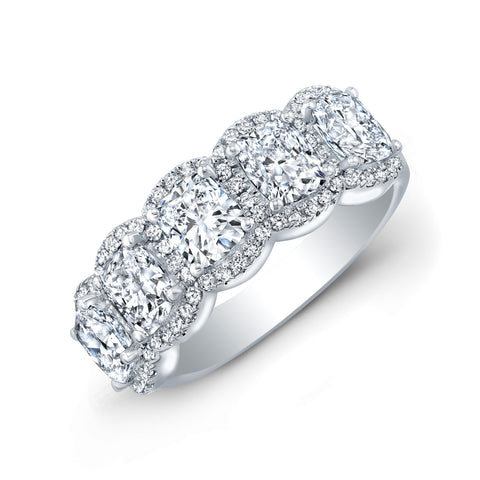 5-Stone Halo Cushion Cut Diamond Ring