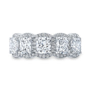 5-Stone Halo Cushion Cut Diamond Ring