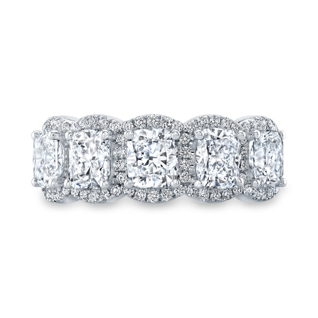 5-Stone Halo Cushion Cut Diamond Ring